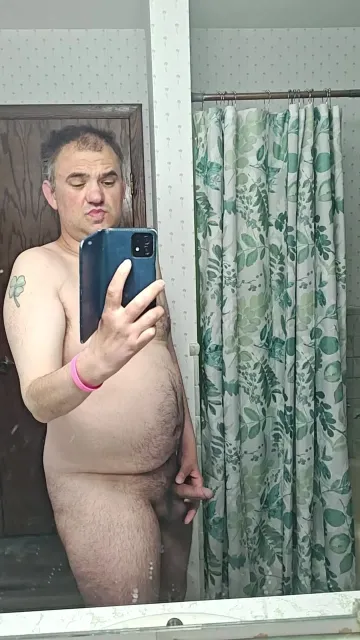 Nude Man Films a Bathroom Mirror Selfie